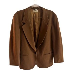LL Bean Wool Cashmere Blazer Womens 14P Brown Jacket Preppy Academia Classic